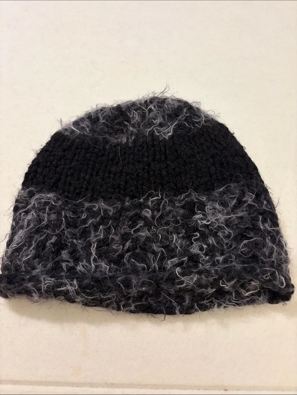 Handmade beanie, black and grey yarn